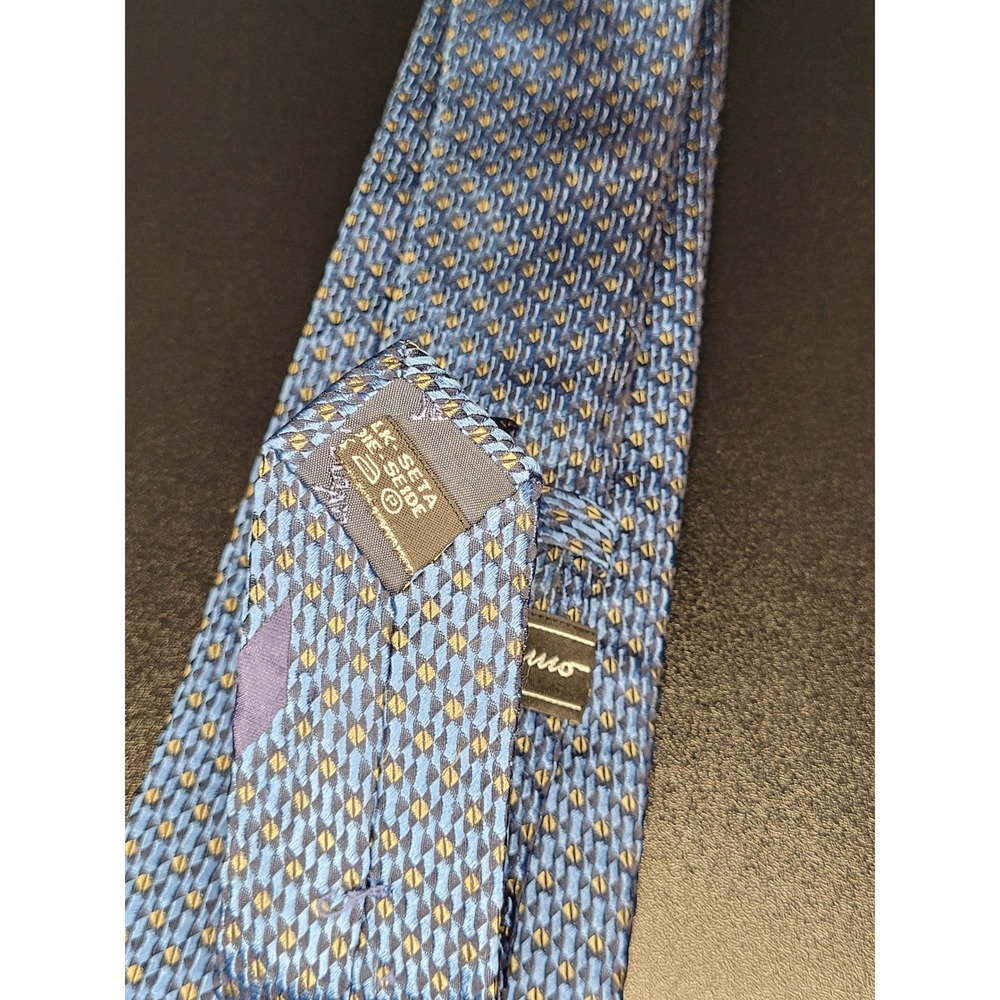 Salvatore Ferragamo Mens Silk Tie Blue Yellow Geometric Made in Italy - Picture 2 of 6
